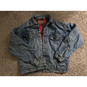 Men’s Vintage Levi’s trucker Denim Jean Jacket Red Flannel Lined MEDIUM spring